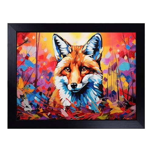 Lap Tray with Bean Bag Cushion, Fox Pop Art - Handmade in the UK, Raised Wooden Edge, Padded Cushion, Heat-Resistant Wipe-Clean Surface, for Meals, Laptops and Crafts