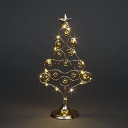 35cm Pre-Lit Table Top Golden Christmas Tree With Warm White LEDs Bells Star Festive Xmas Holiday Home Office Novelty Decorations