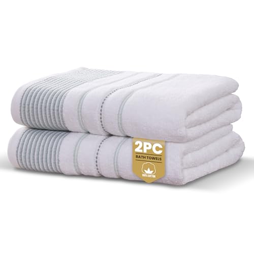 Rapport Home Dakota Stripe Bath Towels 2-Pack - Green - 70x120cm - 100% Cotton 500gsm - Oeko-Tex Made in Green & BCI Certified