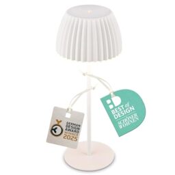 BRILONER - Riffle Rechargeable LED Table lamp IP44 with Light Edge, 14.5x36.5 cm, Touch, Replaceable Battery, LED Light, Battery Table lamp, Bedside lamp, German Design Award Winner 2025, White