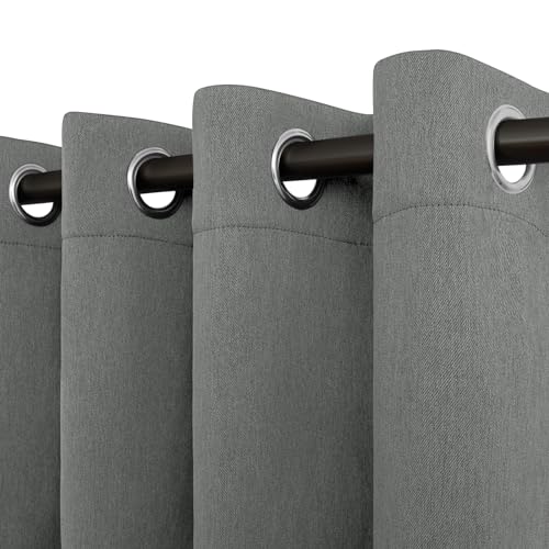 Easy-Going Linen Look Blackout Curtain Grommet Window Curtain Drapes for Bedroom, Living Room Thermal Insulated Room Darkening (2 Panels, 52x84 inch, Grey)