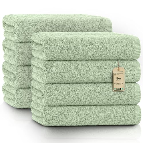 NatureMark Towels - Set of 8-100% Cotton, Soft & Absorbent, Premium Quality for Bathroom, Spa and Fitness, 50 × 100 cm, Moss Green