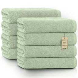 NatureMark Towels - Set of 8-100% Cotton, Soft & Absorbent, Premium Quality for Bathroom, Spa and Fitness, 50 × 100 cm, Moss Green