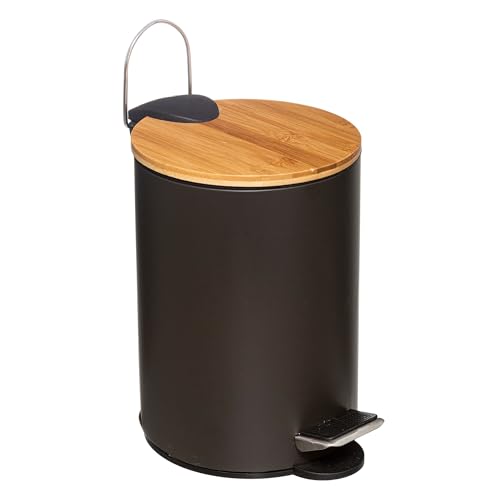 WELL HOME 3 Litre Bamboo Modern Pedal Bin with Lid Black