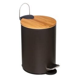 WELL HOME 3 Litre Bamboo Modern Pedal Bin with Lid Black