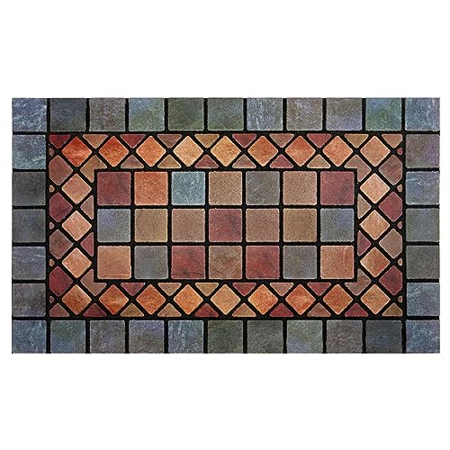 Nicoman Blue Edge Tile Mat Barrier Doormat Eco-Friendly Scrape and Absorbent Indoor/Outdoor Door Mat, Regular (75x44cm), Blue Border
