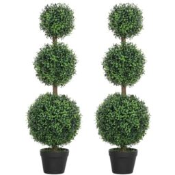 HOMCOM Set of 2 Decorative Artificial Trees, Fake Plants 100cm, 3 Balls