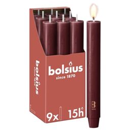 Bolsius - Tapered Candle XL Rustic - 23 x 3 cm - Bordeaux Red - in Box of 9 - Length Burning Time 15 Hours - Unscented - Contains Natural Plant Wax - Without Palm Oil