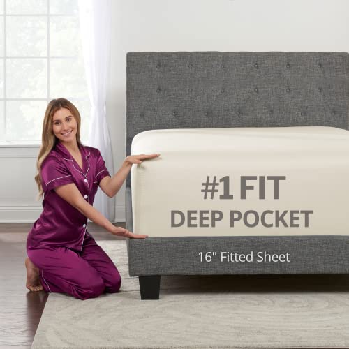 Queen Fitted Sheet Only ??? REAL [16-Inch] Extra Deep Pocket Queen Size Fitted Sheet ??? PERFECTLY???FIT Fitted Sheet for 14??????18??? Deep Mattress ??? Best Fit Bottom Deep Fitted Bed Sheet ??? Ivory (Off White)