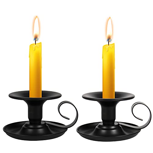 Homean Taper Candle Stick Holder, 2pcs Retro Iron Simple Black Candlestick Holders Candlelight Stand for Party Wedding Christmas Table Home Decoration(Black,2pcs)