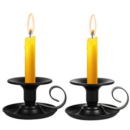 Homean Taper Candle Stick Holder, 2pcs Retro Iron Simple Black Candlestick Holders Candlelight Stand for Party Wedding Christmas Table Home Decoration(Black,2pcs)