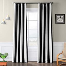 HPD Half Price Drapes BOCH-KC43-84 Stripe Blackout Room Darkening Curtain (1 Panel), 50 X 84, Awning Black & Fog White
