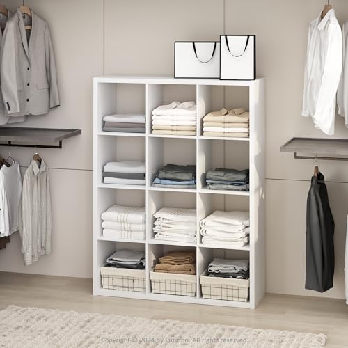 Furinno CUBIC Closet Organizers and Storage, 12-Cube Closet Organizer, Open Shelf Storage, Extra Thick Frame for Wardrobe, Bedroom, Living Room, White