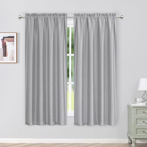 Chyhomenyc Uptown Faux Silk Light Grey Curtains 63 Inch Length 2 Panels Set for Bedroom, Light Filtering Shiny Soft Fabric Rod Pocket Window Drapes for Living Room, 40Wx63L Inches, 2 Panels