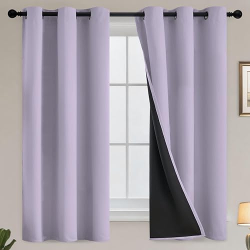 Yakamok 100% Blackout Curtains for Bedroom 2 Panels - Completely Blackout Window Drapes Thermal Insulate Window Panels with Black Backing for Living Room, Grommet Top (38 by 63 inches, Burgundy Red)