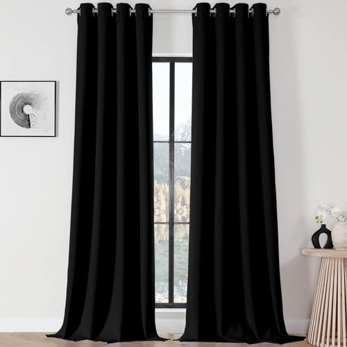 Joydeco Blackout Curtains 120 Inch Length 2 Panels Set, Thermal Insulated Long Curtains& Drapes 2 Burg, Christmas Curtains for Living Room Bedroom Window(Black, W52 x L120 Inch)