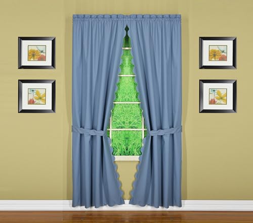 "Today's Curtain, Orleans Scallop Curtain, Blue 72"" Panel Pair and Tieback,4-Piece-Set, 60"" W x 72"" L, Blue"
