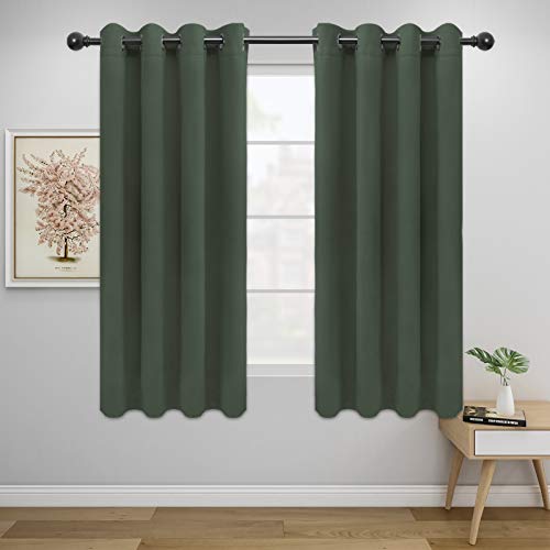 Easy-Going Blackout Curtains for Bedroom, Solid Thermal Insulated Grommet and Noise Reduction Window Drapes, Room Darkening Curtains for Living Room, 2 Panels(52x63 in,Greyish Green)