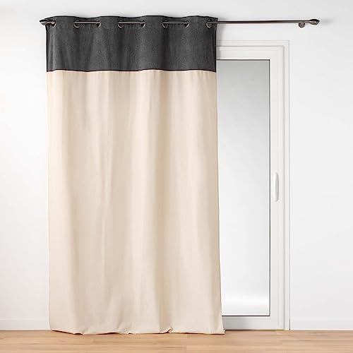 Douceur d'Intérieur, Tessa Curtain with Eyelets (140 x 240 cm) Anthracite Polycotton and Plain Terry Top