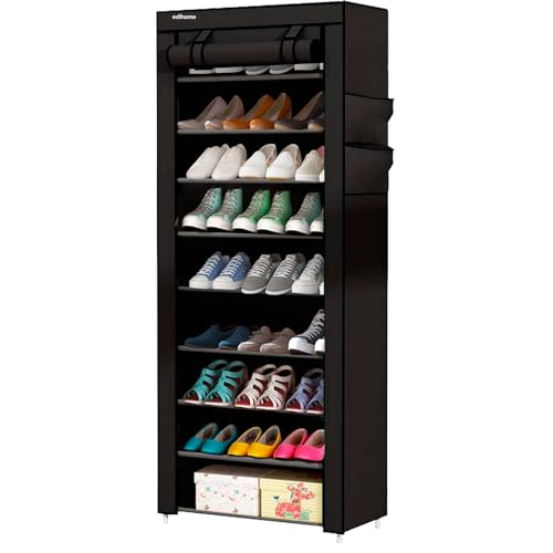edihome, Fabric Shoe Rack, 9 Levels, Narrow and High Shoe Racks, (58 x 28 x 162 cm) with Outer Cover, with Zip, for Trainers, Heels or Shoes (Black)