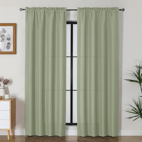Lecloud Bessie Light Green Curtains 84 Inches Long 2 Panels, Airy Privacy Light Filtering Window Drapes, Faux Linen Textured Curtains for Living Room Dining Room Bedroom, Each 40 W x 84 L