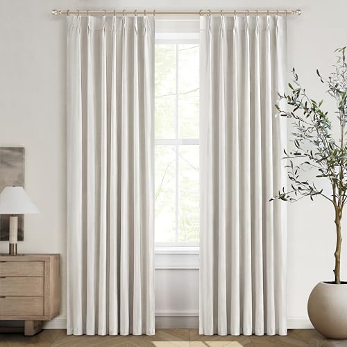 Unique 78 Inch Pinch Pleated Curtains Blackout for Bedroom 2 Panel Set, Neutral Cream Linen Blend Pleat Memory Trained Drapes Room Darkening Insulated Nursery Curtain Back Tab 40x78 Inches Window Burg