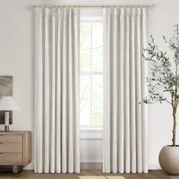 Unique 78 Inch Pinch Pleated Curtains Blackout for Bedroom 2 Panel Set, Neutral Cream Linen Blend Pleat Memory Trained Drapes Room Darkening Insulated Nursery Curtain Back Tab 40x78 Inches Window Burg