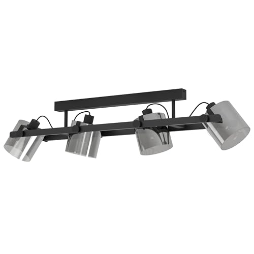 Eglo Ceiling lamp Hornwood, 4-Light spot Beam, Spotlight with Glass Shades, Metal Light in Black and Smoked Glass, E27 Socket