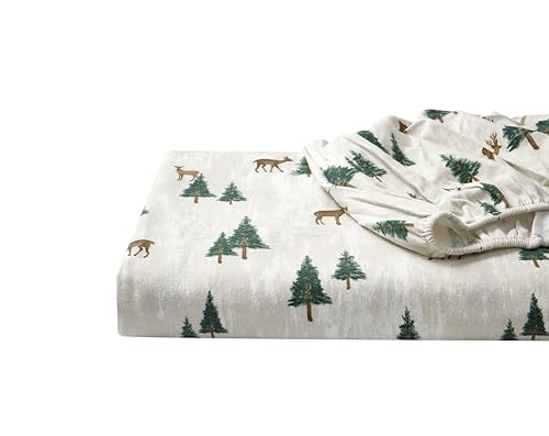 Eddie Bauer Warm Breathable Cotton Flannel Bedding with Deep Pockets, Brushed for Extra Softness, Cozy Home Decor, Oeko-Tex Certified, Deer Hollow, Twin