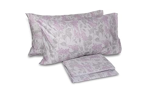 hermet Laura Biagiotti, Double Bed Sheet Set in Percale Cotton, 100% Printed Cotton, Top Sheet, Fitted Sheet, Pair of Pillowcases, Biham Taupe/Mauve