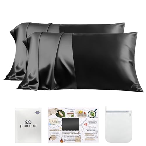 PROMEED 23 Momme 100% Mulberry Silk Pillowcase 2 Pack, King - Pure Natural Silk Weave Shields Bed From Dust Accumulation, Promoting Fresh Uninterrupted Airflow All Night