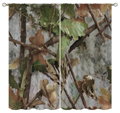 Wusihorld Camo Real Tree Blackout Curtains for Home Decor,Realistic Forest Camouflage Rod Pocket Thermal Insulated Drapes Darkening Window Curtain for Girls Boy Bedroom Living Room 63 x 63 Inch