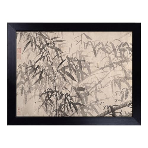 Lap Tray with Bean Bag Cushion, A Bamboo Plant By Tang Yin - Handmade in the UK, Raised Wooden Edge, Padded Cushion, Heat-Resistant Wipe-Clean Surface, for Meals, Laptops and Crafts