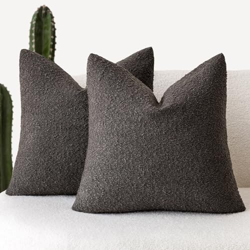 Foindtower Pack of 2 Textured Boucle Throw Pillow Covers Accent Solid Decorative Pillow Cases Cozy Woven Decorative Couch Cushion Case for Sofa Bedroom Living Room Home Decor, 18 x 18 Inch,Dark Brown