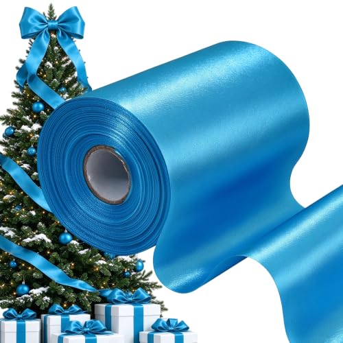 TONIFUL Turquoise Wide Satin Ribbon - 100mm x 20m Blue Satin Ribbons Solid Fabric Ribbons for Gift Wrapping Christmas Tree Wedding Car Chair Pageant Sashes Grand Opening Festival Party Decor