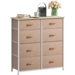 DWVO Chest of Drawers,Fabric Chest of Drawers Bedroom Cabinet with 8 Drawers,Dresser for Bedroom,Living Room With Handles,Wood Top and Sturdy Steel Frame, Khaki