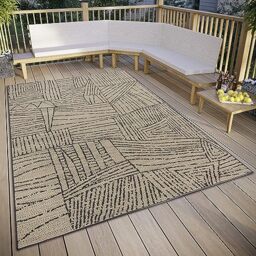ELLE Decoration Léo Indoor & Outdoor Rug - Design Flat Weave Modern Outdoor Rug, Weatherproof & UV-Resistant Outdoor Rug for Living Room, Hallway, Balcony, Patio, Garden - Cream Black, 120 x 170 cm