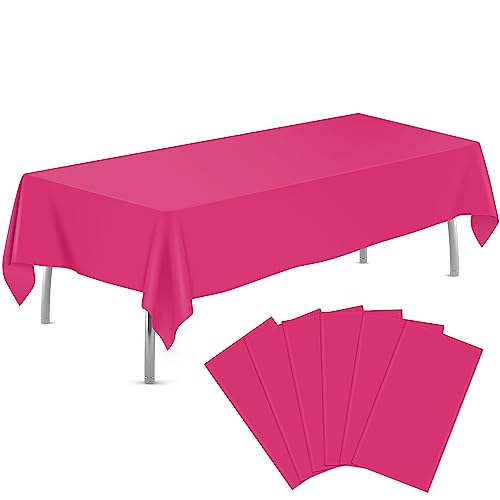 "tujol Hot Pink 6 Pack Plastic Table Cloth 54"" x 108"", Disposable Tablecloths Rectangle Table Cover, Plastic Tablecloths for Parties"