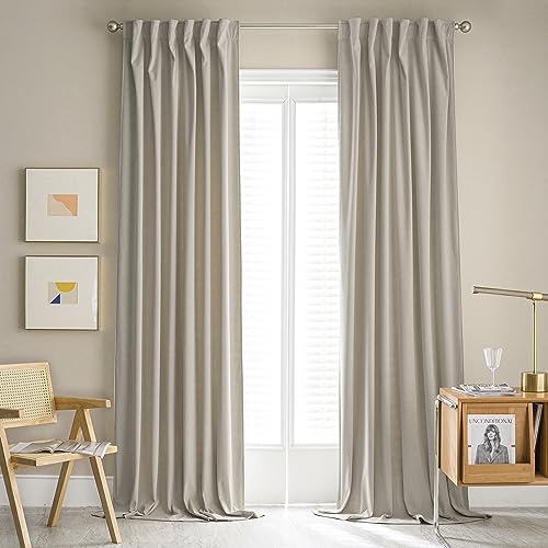 MUMFAS Extra Long Velvet Curtains 120 Inches Long 10 FT 2 Panels - Taupe Room Darkening Sun Blocking Window Curtain Draperies for Bedroom Living Room Back Tab 52 x 120 Inch Light Khaki