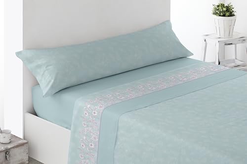 Miracle Home. Roda 3-Piece Bedding Set, Fitted Sheet, Flat Sheet and Pillowcase, Anti-Peeling, 50% Cotton, 50% Brushed Microfibre, Blue, 135 x 200 cm for 135 cm Bed