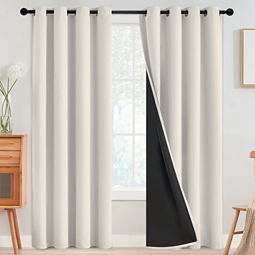 SimpleHome Cream 100% Blackout Curtains Room Darkening Living Room 90 Inch - Curtains for Bedroom,Thermal Insulated Grommet Window Drapes,Curtains for Living Room with Black Back,52 x 90 Inch,2 Panels
