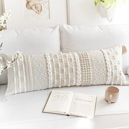 BlissBlush Cream Decorative Lumbar Throw Pillow Cover 14x36 Boho Long Cushion for Bed Neutral Beige White Accent Modern Farmhouse Pillowcase for Bedroom Living Room Couch Sofa Home Décor Cover ONLY
