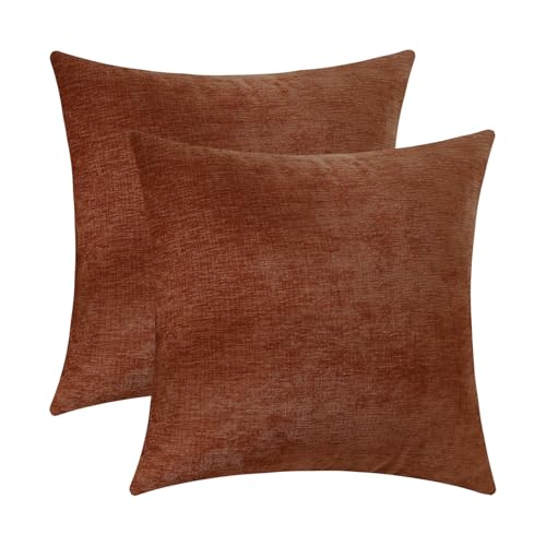 Jeneoo Terracotta Decorative Throw Pillow Covers Soft Chenille Comfy Square Couch Cushion Cases for Living Room Sofa Decor (Set of 2, 18 x 18 Inches)