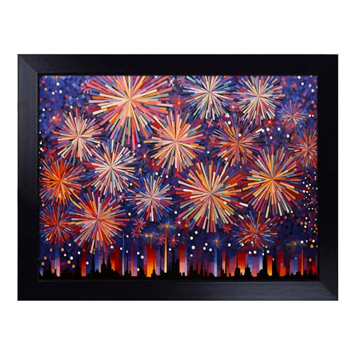 Lap Tray with Bean Bag Cushion, Fireworks Geometric - Handmade in the UK, Raised Wooden Edge, Padded Cushion, Heat-Resistant Wipe-Clean Surface, for Meals, Laptops and Crafts