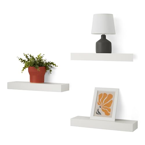 "Amazon Basics Wood Floating Wall Shelves, Pack of 3, White, 15.8"" x 5"" x 1.8"""