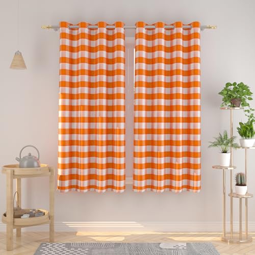 NATUS WEAVER Buffalo Check Curtains 63 inches Long Cotton Gingham Plaid Kitchen Window Curtain Panels Living Room Checker Drapes Bedroom Grommet Top Window Treatment 2 Panels Orange and White