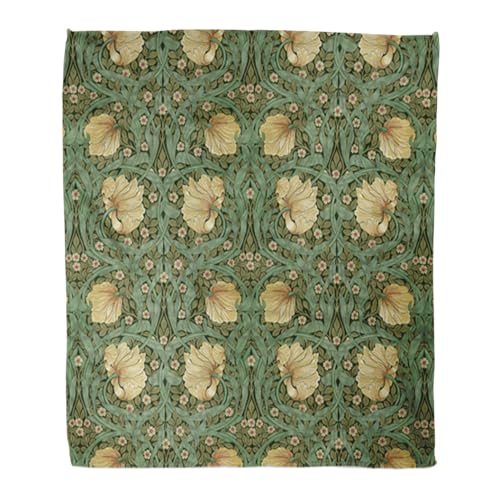 Home Decor Throw Blanket, William Morris Green Art Nouveau Floral, Warm Soft Cozy Flannel Bed Blankets for Bed, Couch, Sofa and Chair, All Seasons Suitable, 80x60 inches