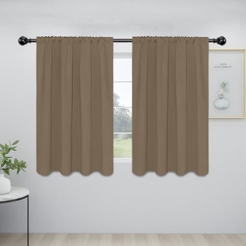 Easy-Going Rod Pocket Blackout Curtains for Bedroom, Room Darkening Window Curtains for Living Room, Thermal Insulated Noise Reduction Solid Window Drapes, 2 Panels(42x45 in, Camel)