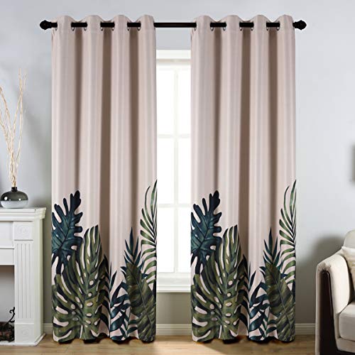 Taisier Home 241 cm Palm Leaves Blackout Curtains - Exotic Tropical Print Thermal Insulated Curtains with Eyelets 2 Panels Light Shielding for Living Room or Bedroom