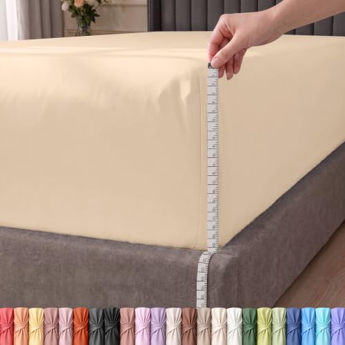 Utopia Bedding Extra Deep Pocket King Fitted Sheet, Fits up to 21 Inch Mattress - Hotel Luxury, Soft, Breathable and Comfy - Shrinkage and Fade Resistant - Easy Care (Beige)